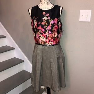 **NWT** J. Taylor Black, Gray & Floral Dress Sz 12-belt not included